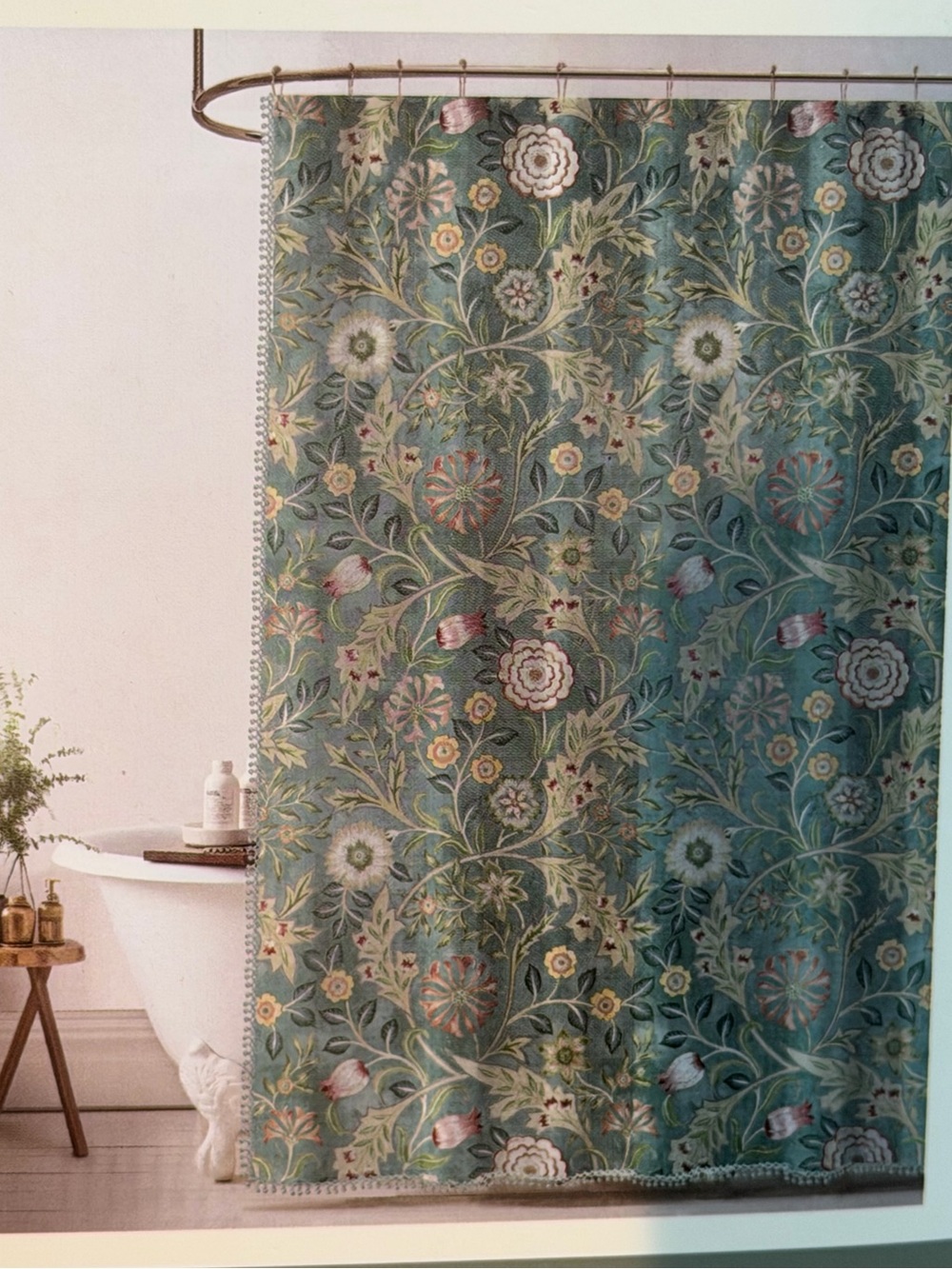 Morris & Co. NWT Beautiful Wilhelmina Floral Shower Curtain Teal & Red 72” x 72” - Picture 2 of 7